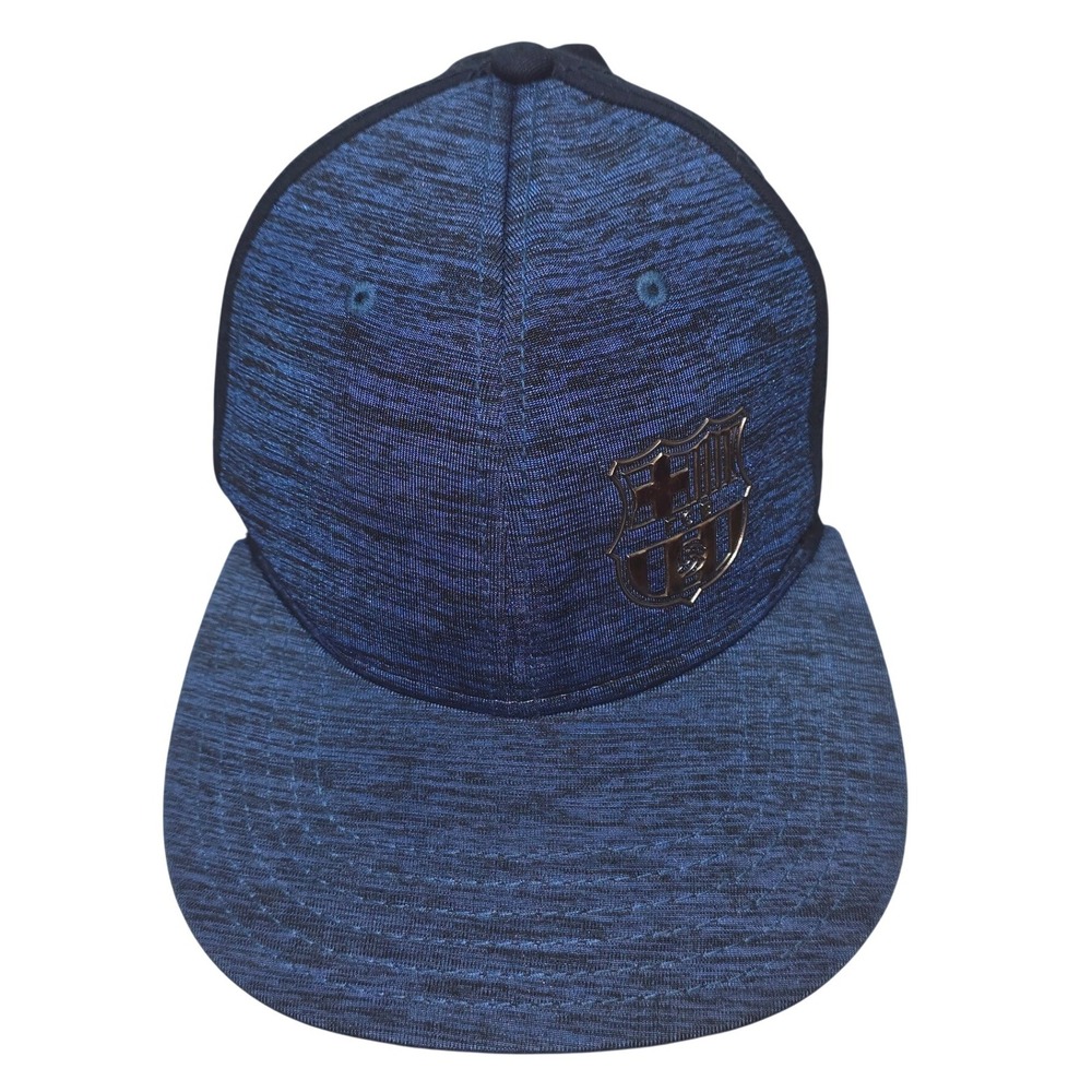 FC Barcelona Snapback Hat Blue Heather Space Dye Metallic Crest Soccer Cap OSFM